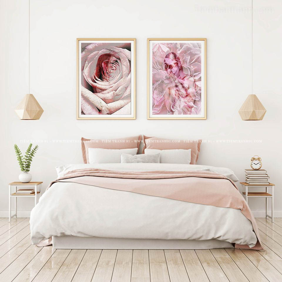 Tranh hoa hồng pastel phòng ngủ